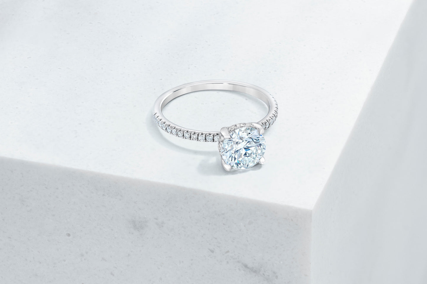 Lexington VOW by Ring Concierge round micropave engagement ring with hidden halo in platinum . 33281433370712
