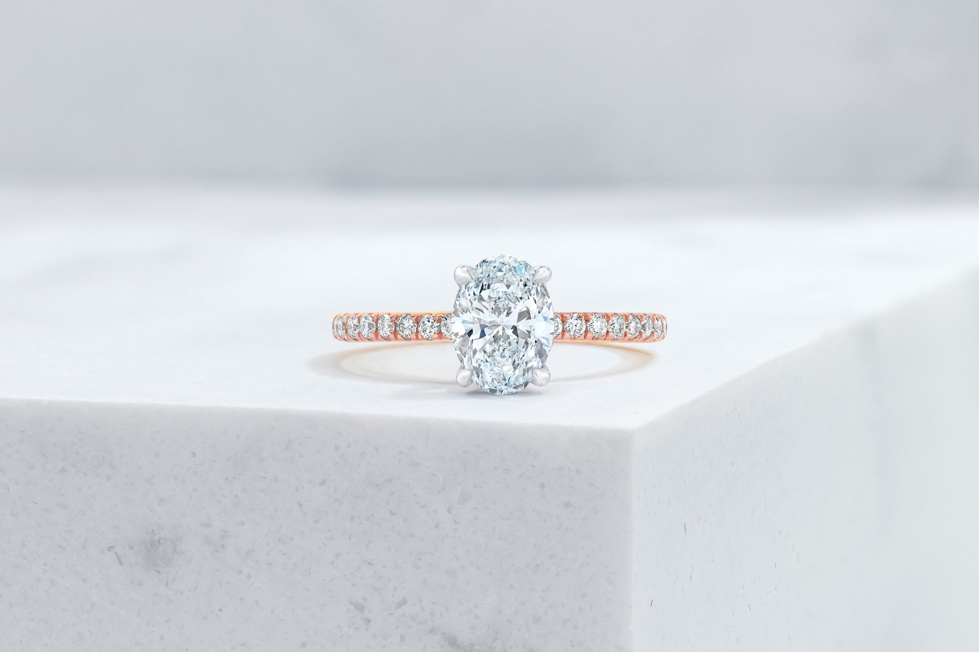 Lexington VOW by Ring Concierge oval micropave engagement ring with hidden halo in rose gold. 33281433501784