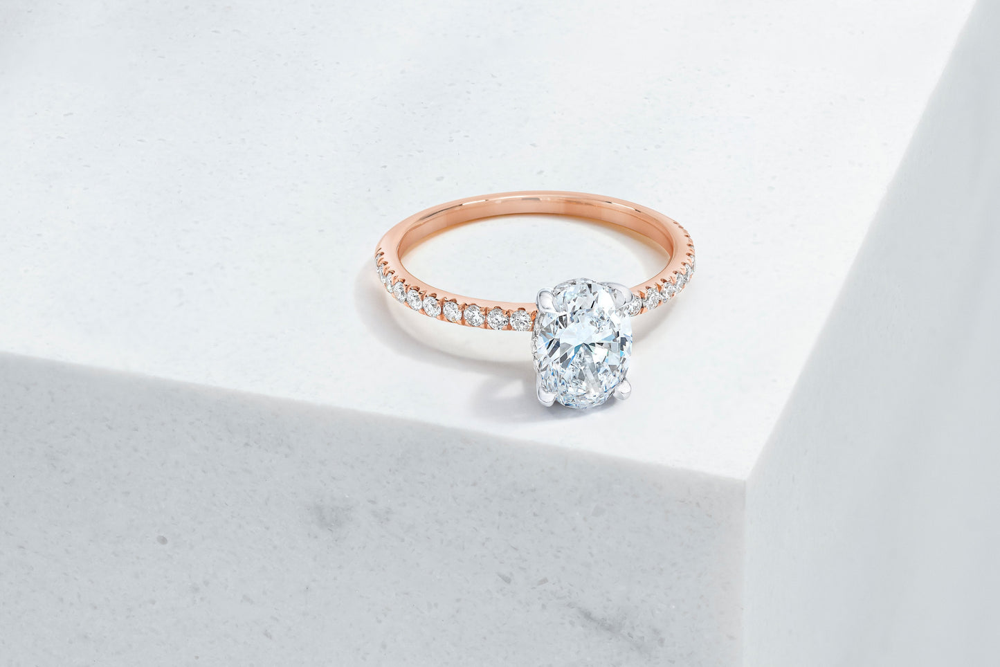 Lexington VOW by Ring Concierge oval micropave engagement ring with hidden halo in rose gold. 33281433501784