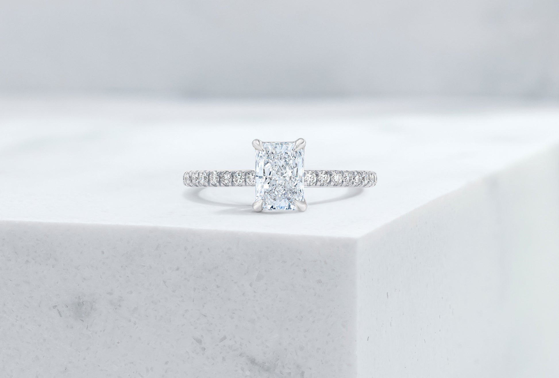 Lexington VOW by Ring Concierge radiant micropave engagement ring with hidden halo in platinum .33281434157144