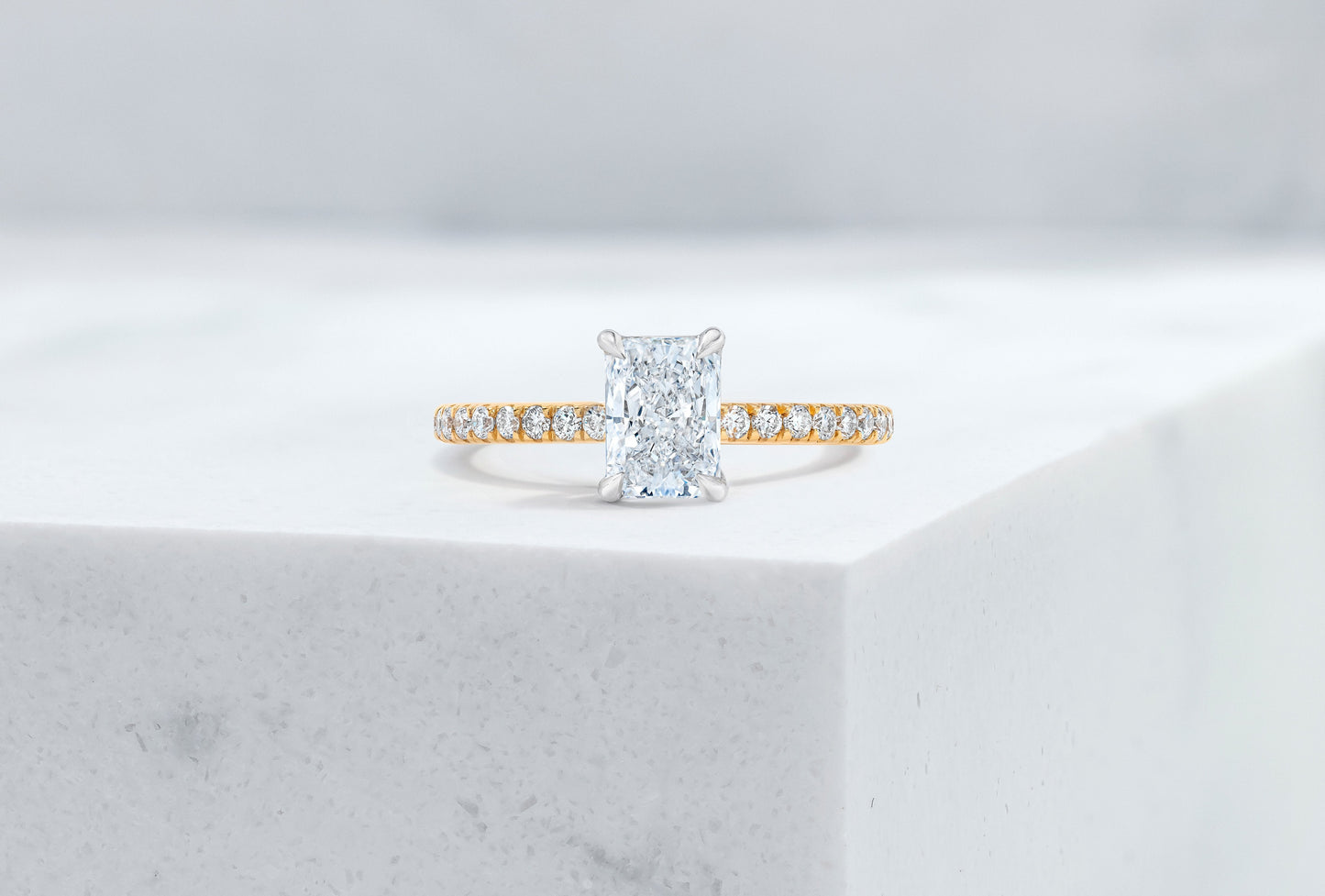 Lexington VOW by Ring Concierge radiant micropave engagement ring with hidden halo in yellow gold .33281434026072