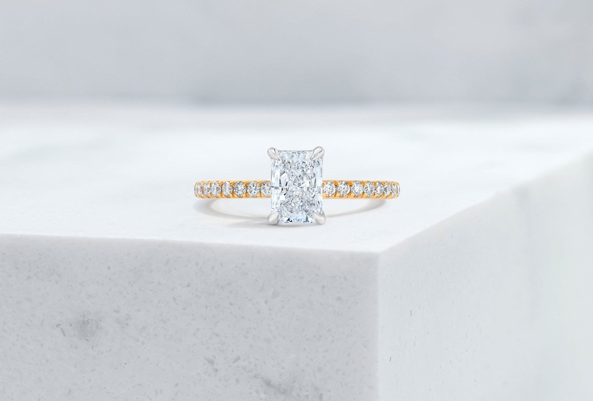 Lexington VOW by Ring Concierge radiant micropave engagement ring with hidden halo in yellow gold .33281434026072