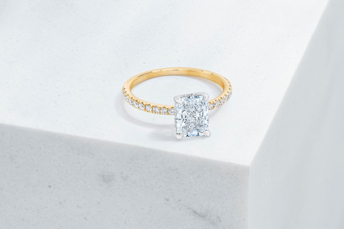 Lexington VOW by Ring Concierge radiant micropave engagement ring with hidden halo in yellow gold .33281434026072