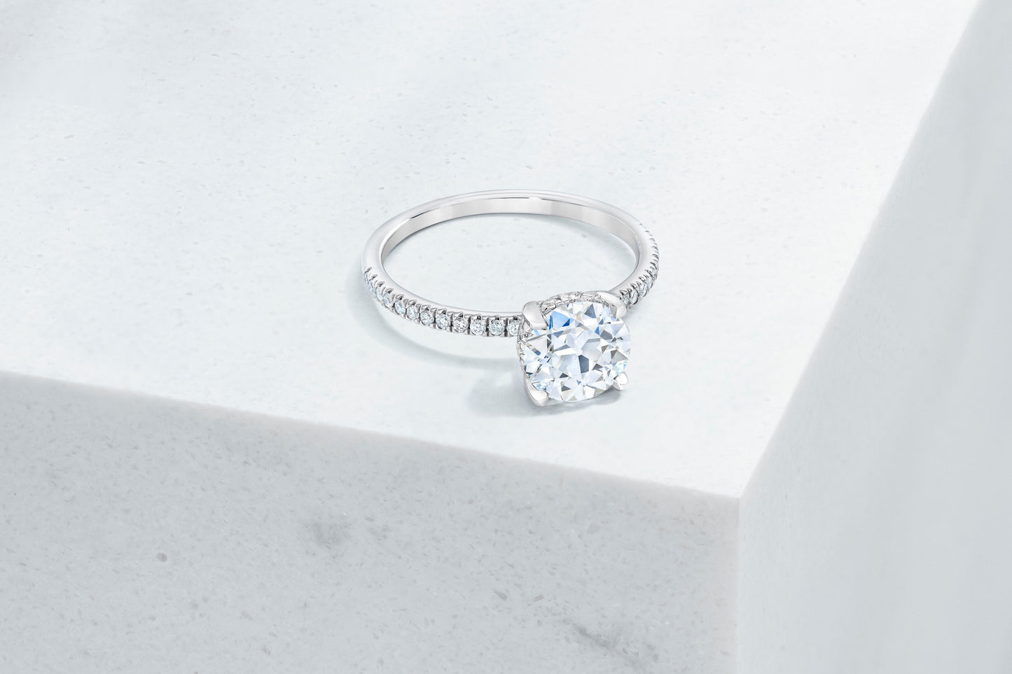 Lexington VOW by Ring Concierge antique-style round micropave engagement ring with hidden halo in  platinum. 33281434550360