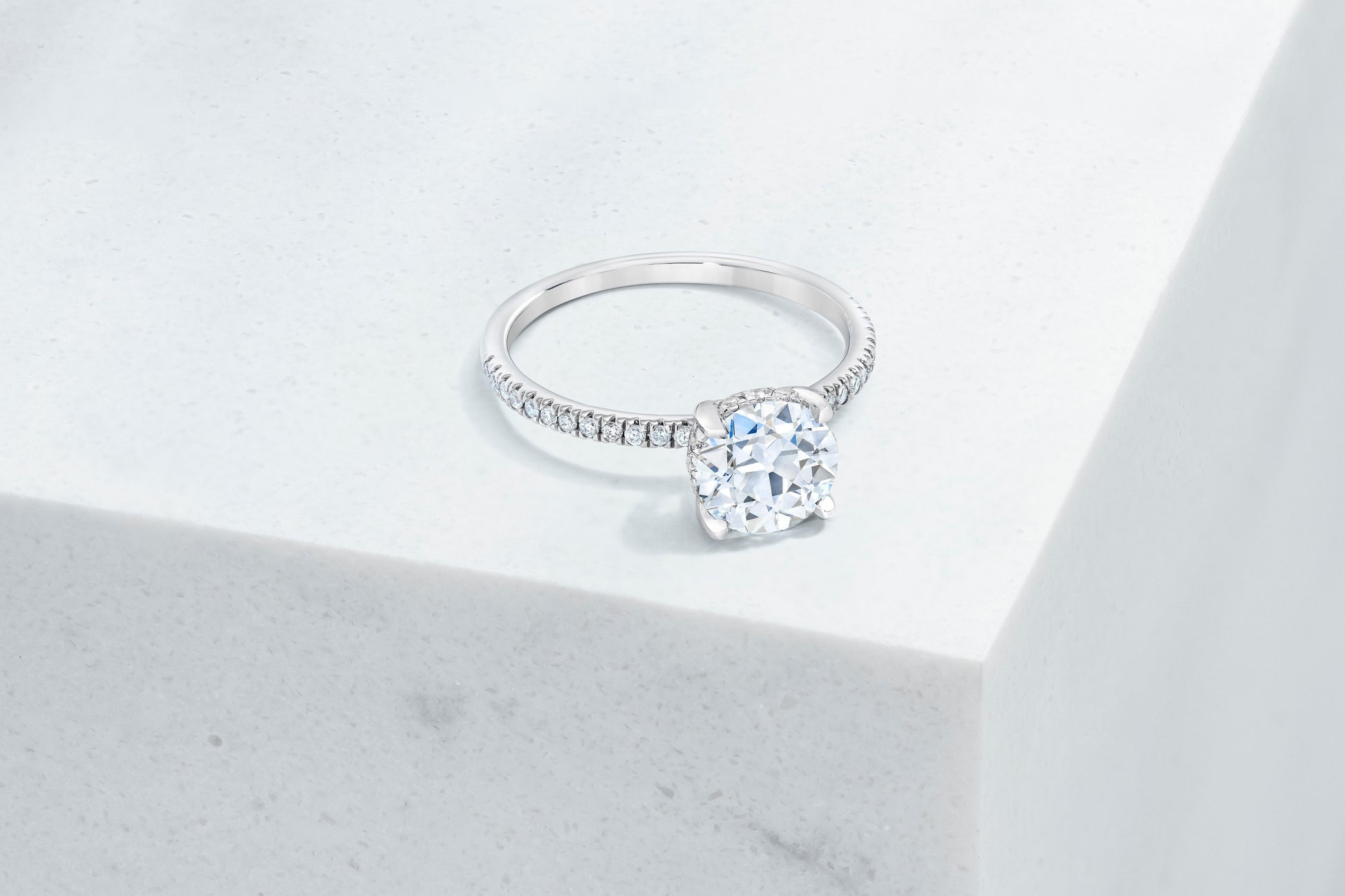 Lexington VOW by Ring Concierge antique-style round micropave engagement ring with hidden halo in  platinum. 33281434550360
