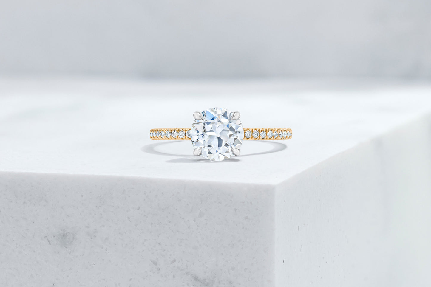 Lexington VOW by Ring Concierge antique-style round micropave engagement ring with hidden halo in  yellow gold. 33281434419288