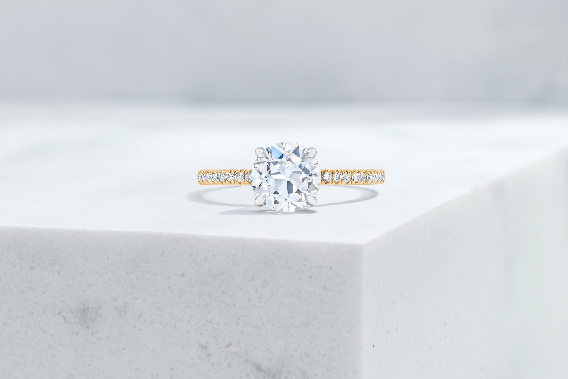 Lexington VOW by Ring Concierge antique-style round micropave engagement ring with hidden halo in  yellow gold. 33281434419288