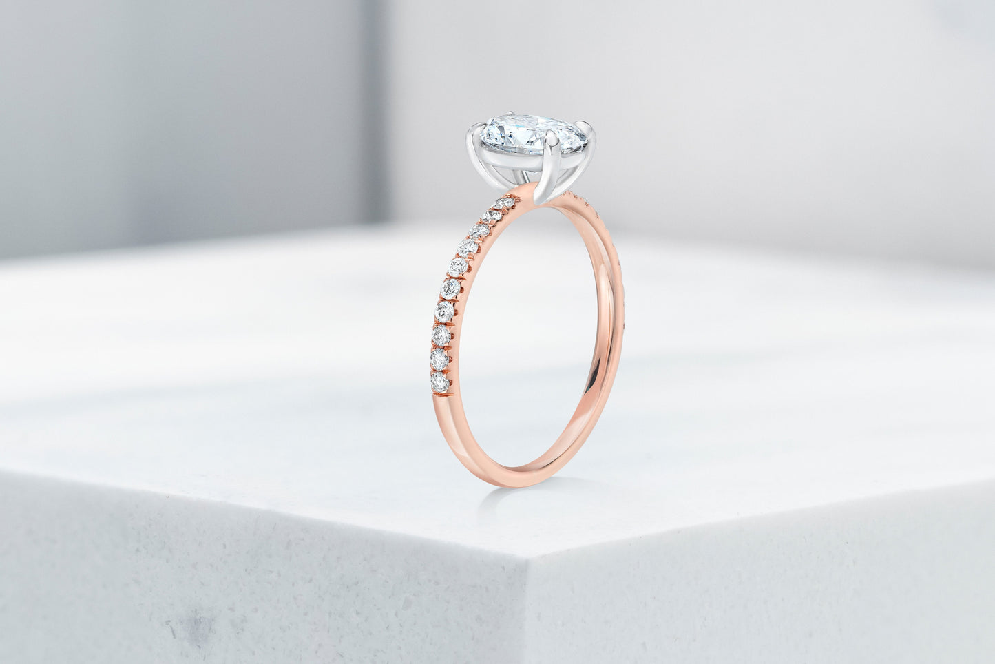 Lexington VOW by Ring Concierge oval micropave engagement ring in rose gold. 33281433469016