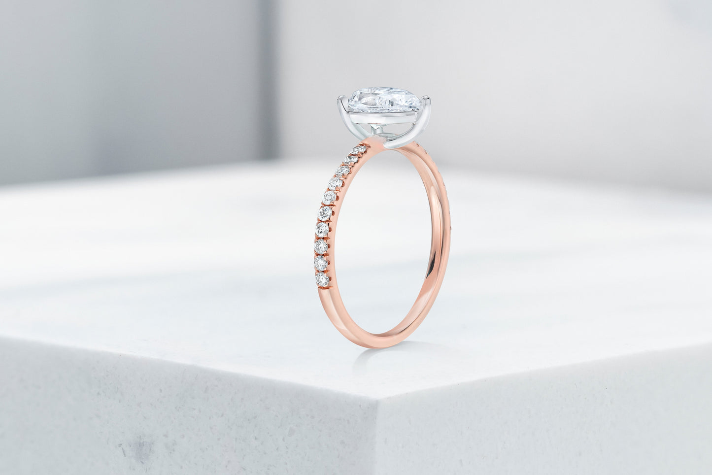 Lexington VOW by Ring Concierge pear shaped micropave engagement ring in rose gold. 33281434255448 