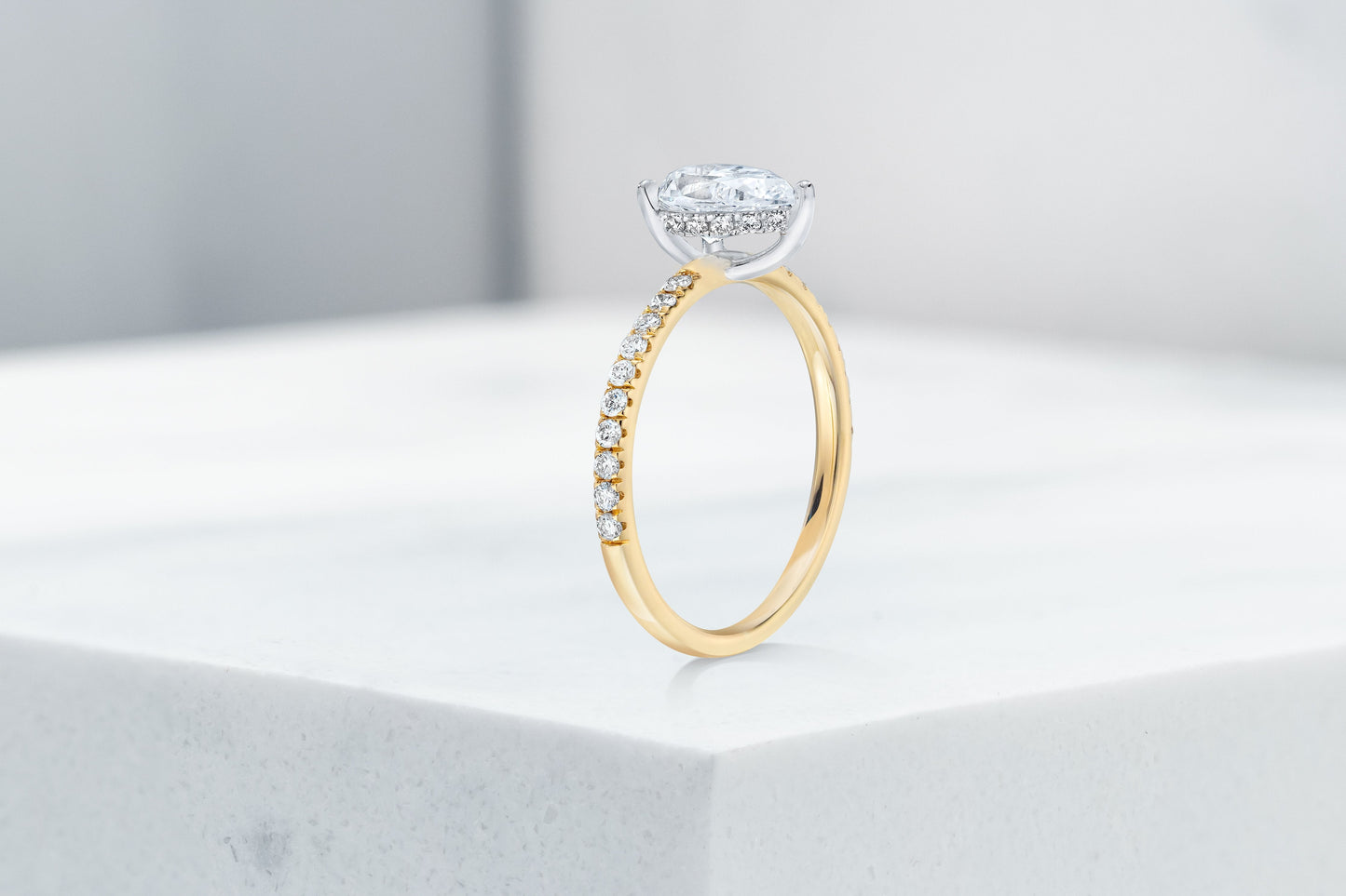 Lexington VOW by Ring Concierge pear shaped micropave engagement ring with hidden halo in yellow gold. 33281434222680