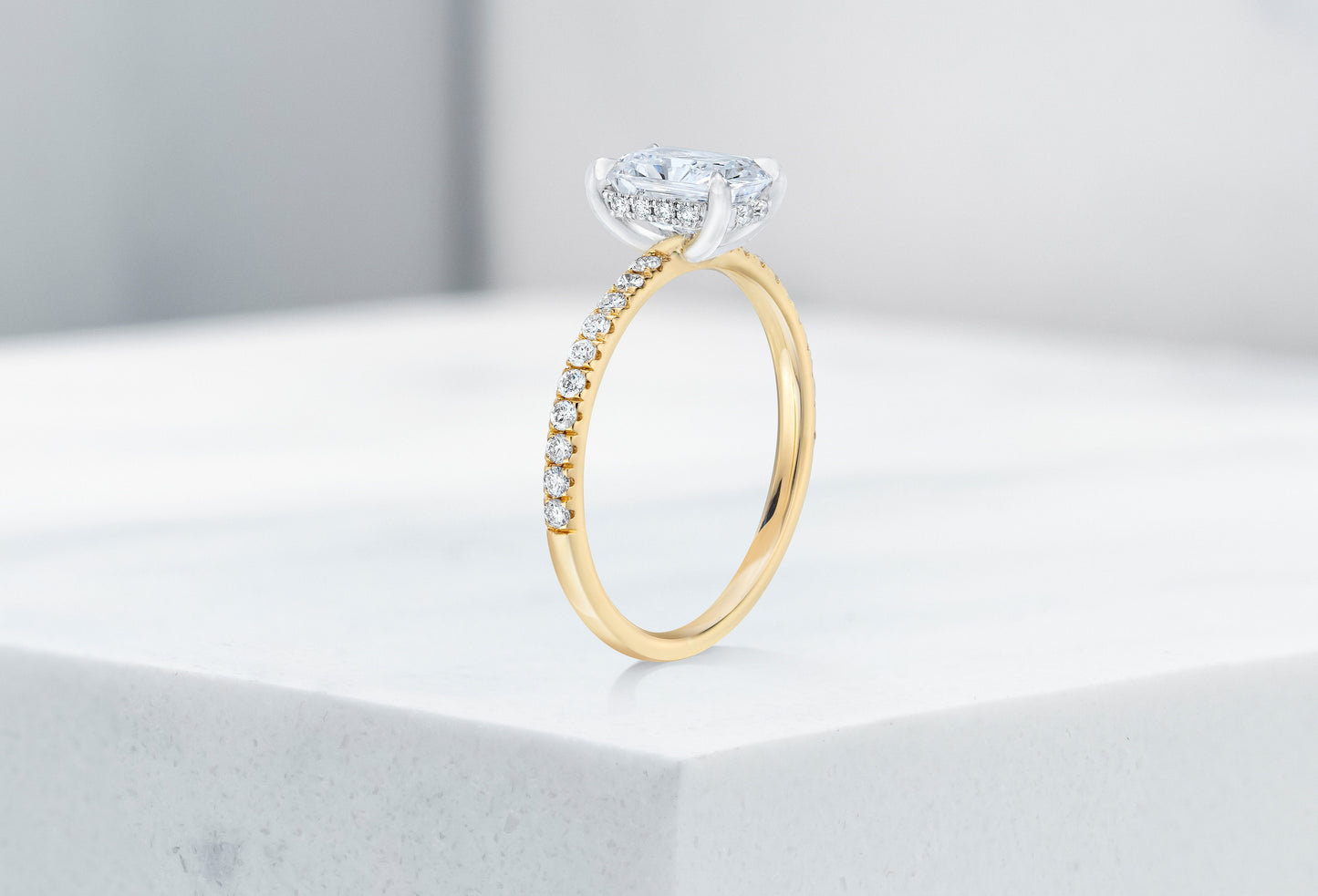 Lexington VOW by Ring Concierge radiant micropave engagement ring with hidden halo in yellow gold .33281434026072