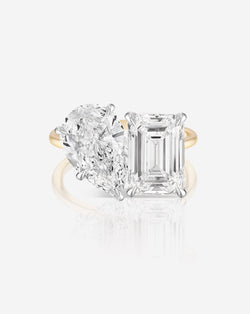 5.52 Emerald & Pear in the Whisper Thin® Toi et Moi Lab Grown Diamond Ring 14K Yellow Gold with Platinum Prongs
