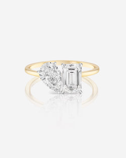 1.77 Emerald & Pear in the Whisper Thin® Toi et Moi Lab Grown Diamond Ring 14K Yellow Gold with Platinum Prongs