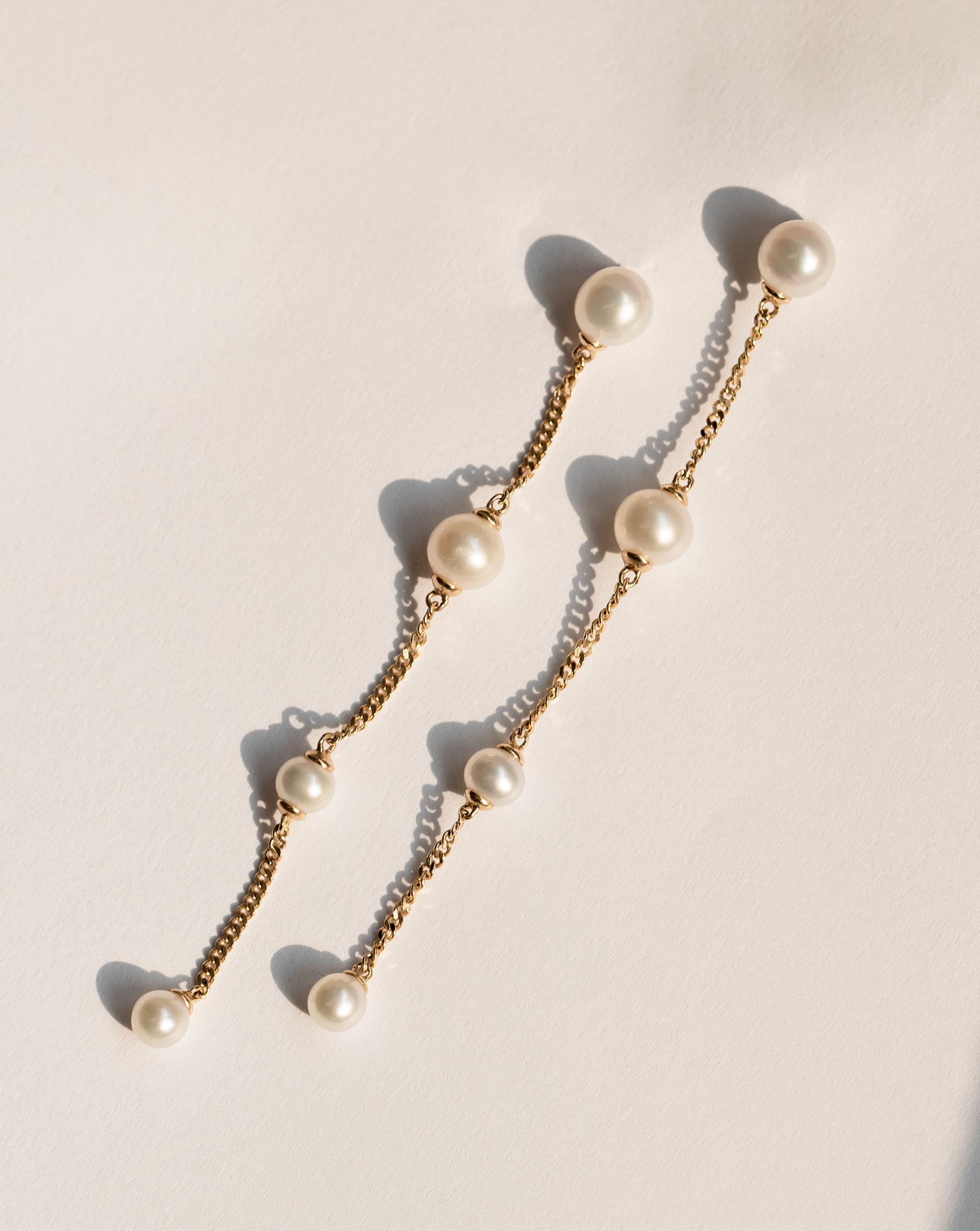 Ring Concierge Pearl Station Drop Earrings 14kt Yellow Gold