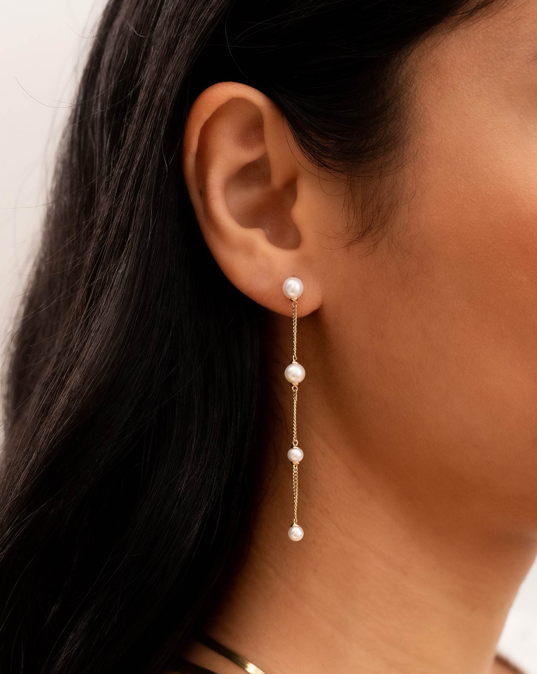 Ring Concierge Pearl Station Drop Earrings 14kt Yellow Gold