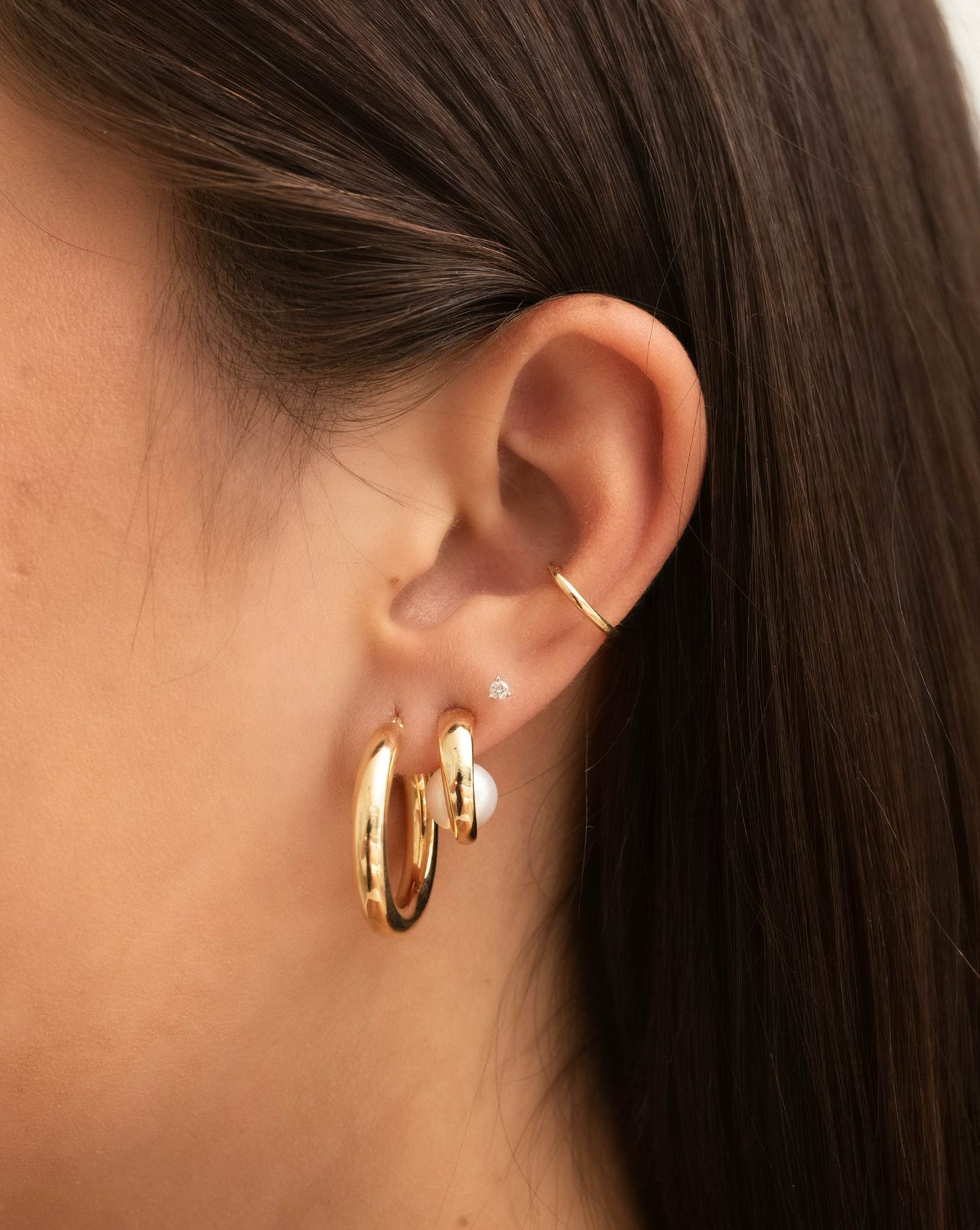 Ring Concierge Earrings Floating Pearl Hoops 14kt Yellow Gold