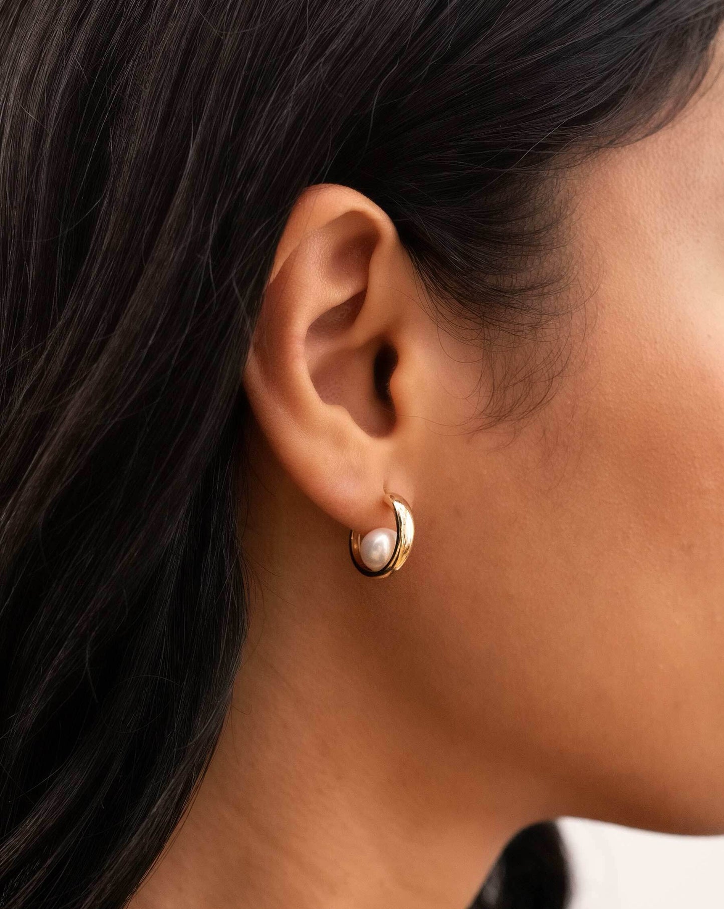 Ring Concierge Earrings Floating Pearl Hoops 14kt Yellow Gold