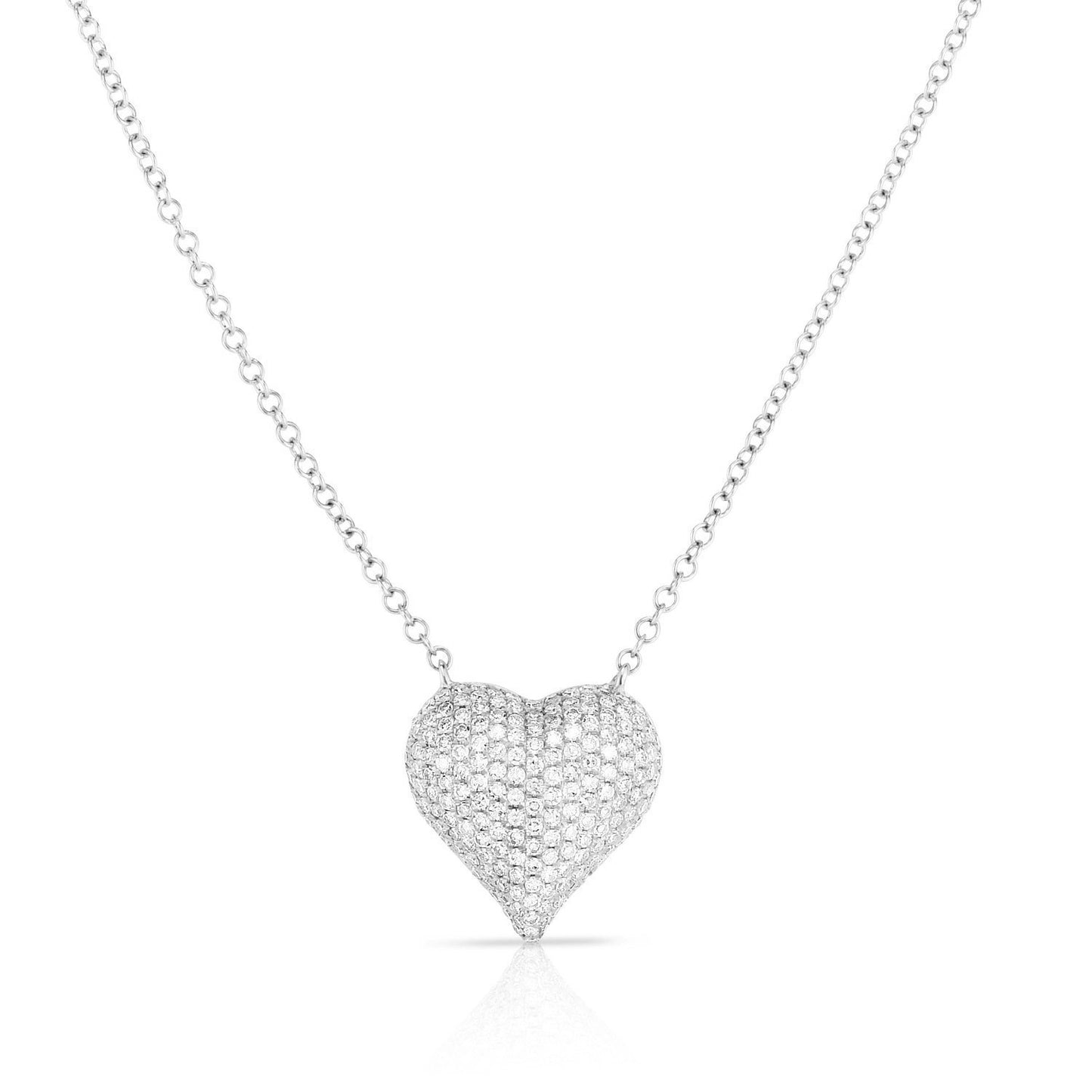 Ring Concierge Necklaces 14k White Gold Diamond Puffy Heart Necklace