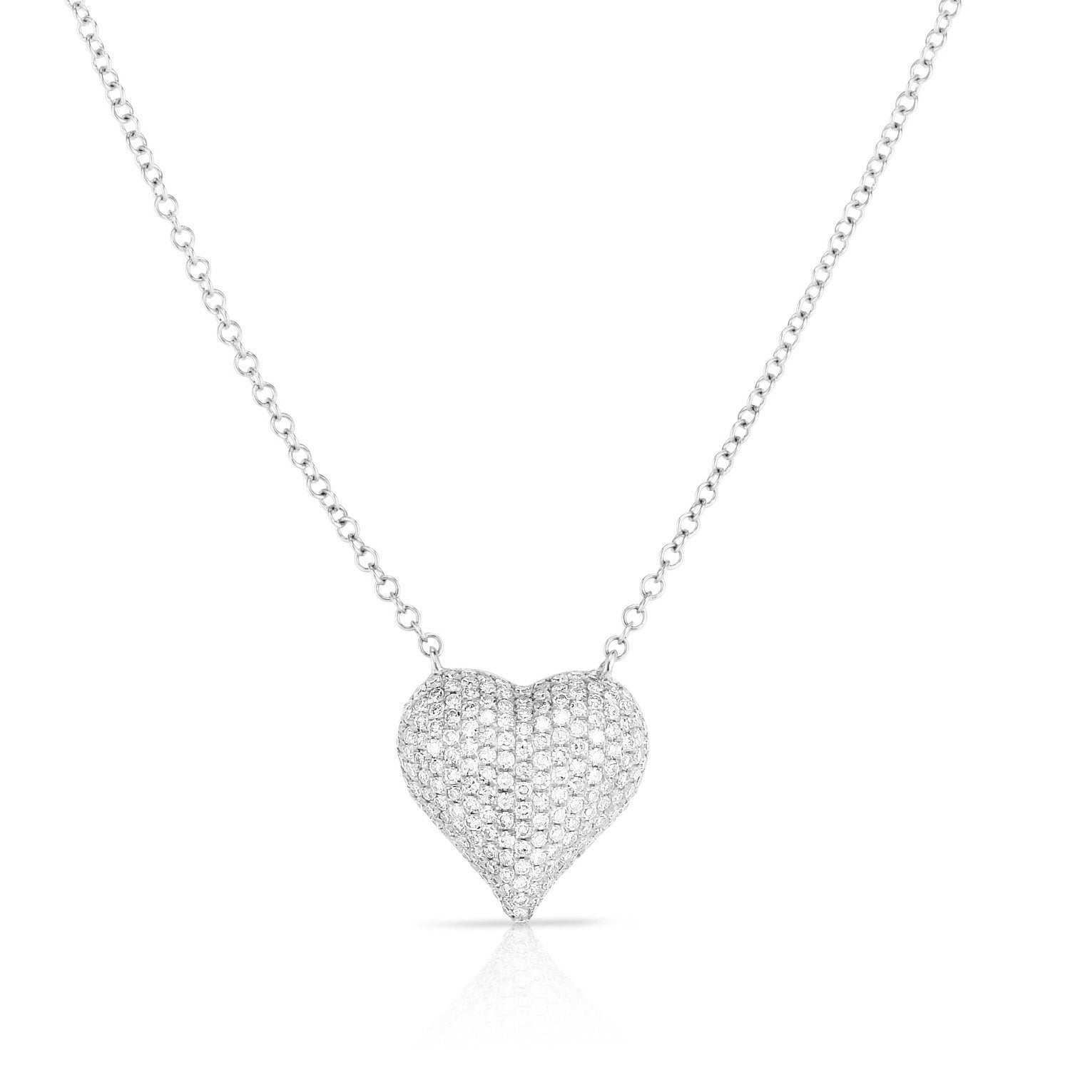 Ring Concierge Necklaces 14k White Gold Diamond Puffy Heart Necklace