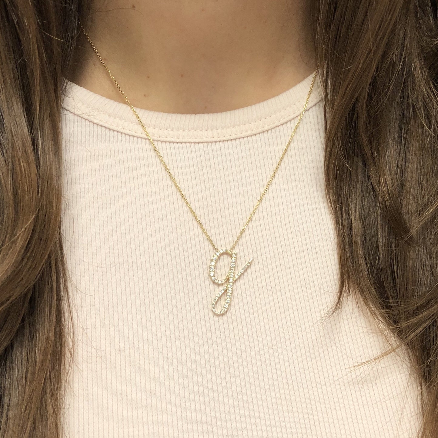 Diamond Initial Script Necklace - Ring Concierge