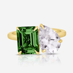 Ring Concierge Rings 14k Yellow Gold / Diopside/White Topaz / 6 Toi et Moi Personalized Gemstone Ring- In Stock